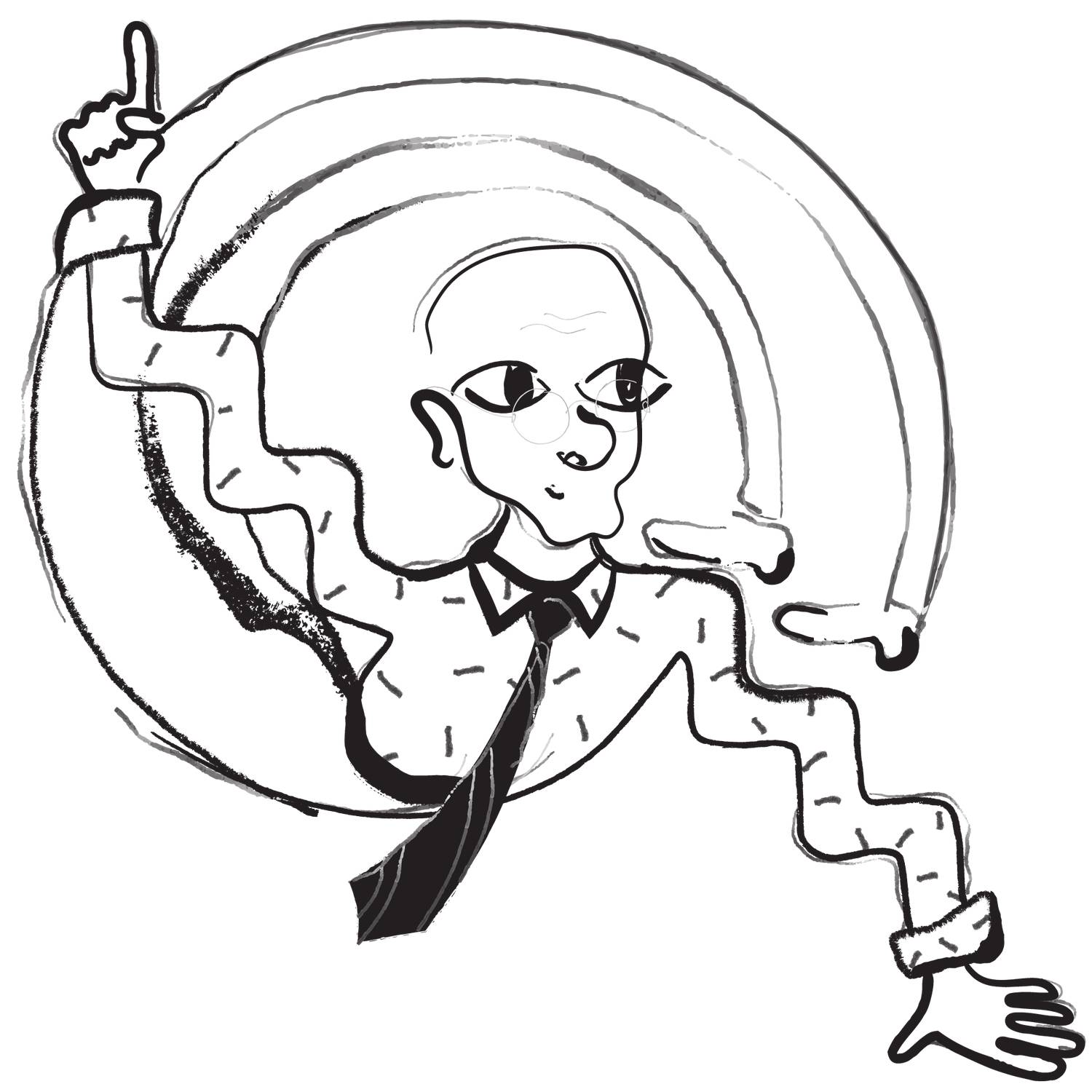 drawing of man physically spiraling