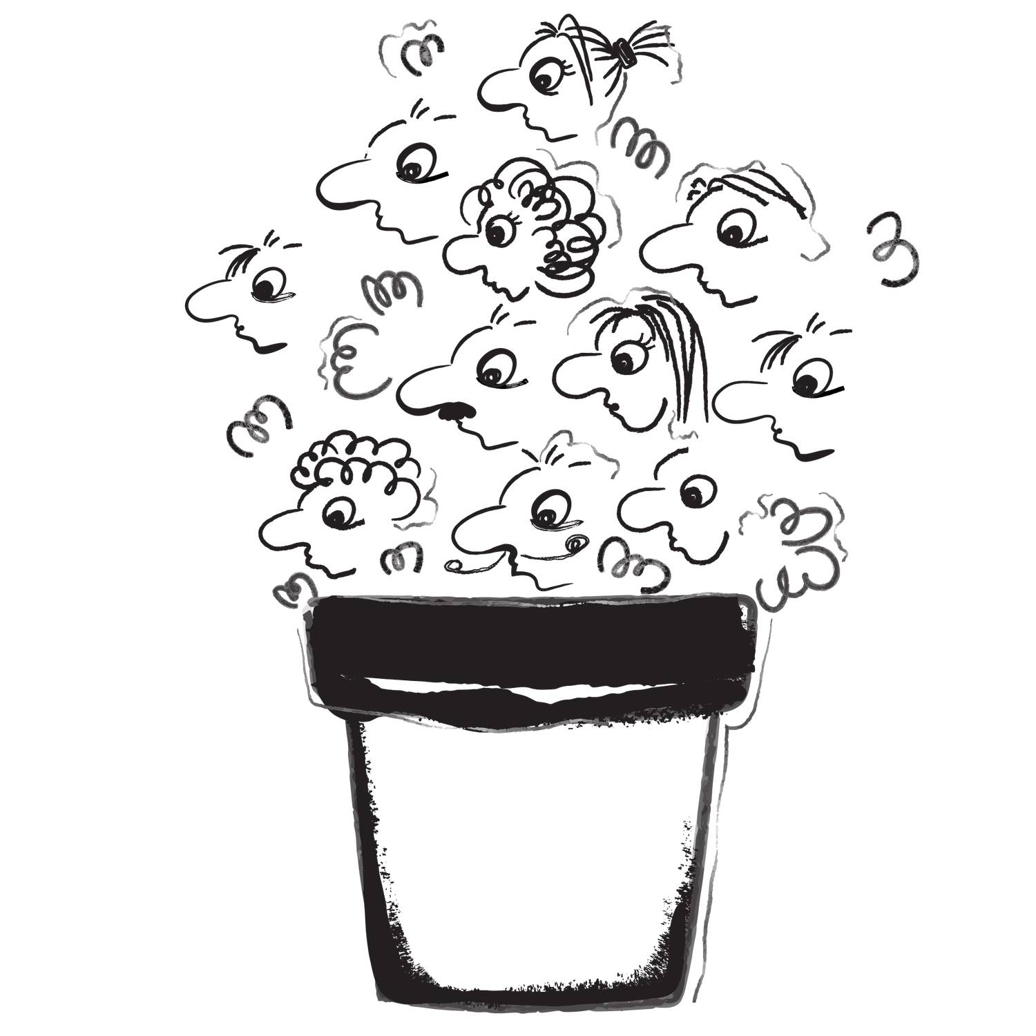 drawing of people together in a pot